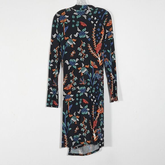 Desigual Bridie Jersey Hi Low Faux Wrap Dress Sz XL Black Floral Long Sleeve - Picture 5 of 14